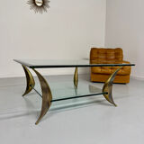 Table basse en verre et pied laiton massif design italien années 60