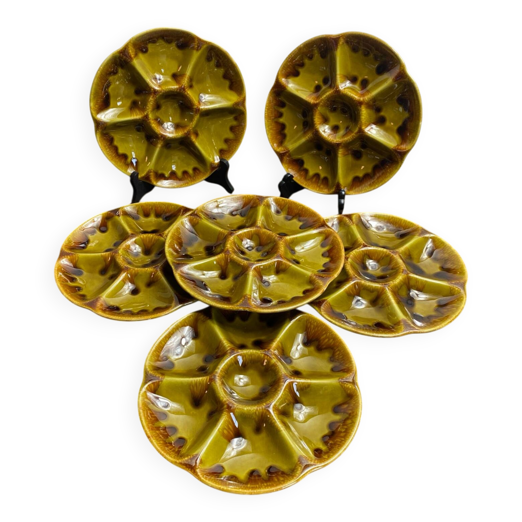 Oyster plates, set of six, earthenware, Gien