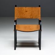 Cognac Leather Armchair, Black Lacquer Steel Frame, Belgium, 1960s