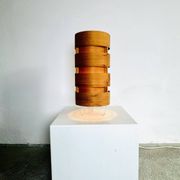 Large Cylindrical Pine Veneer Table Lamp By Hans-Agne Jakobsson For Ab Ellysett, Sweden 1960S