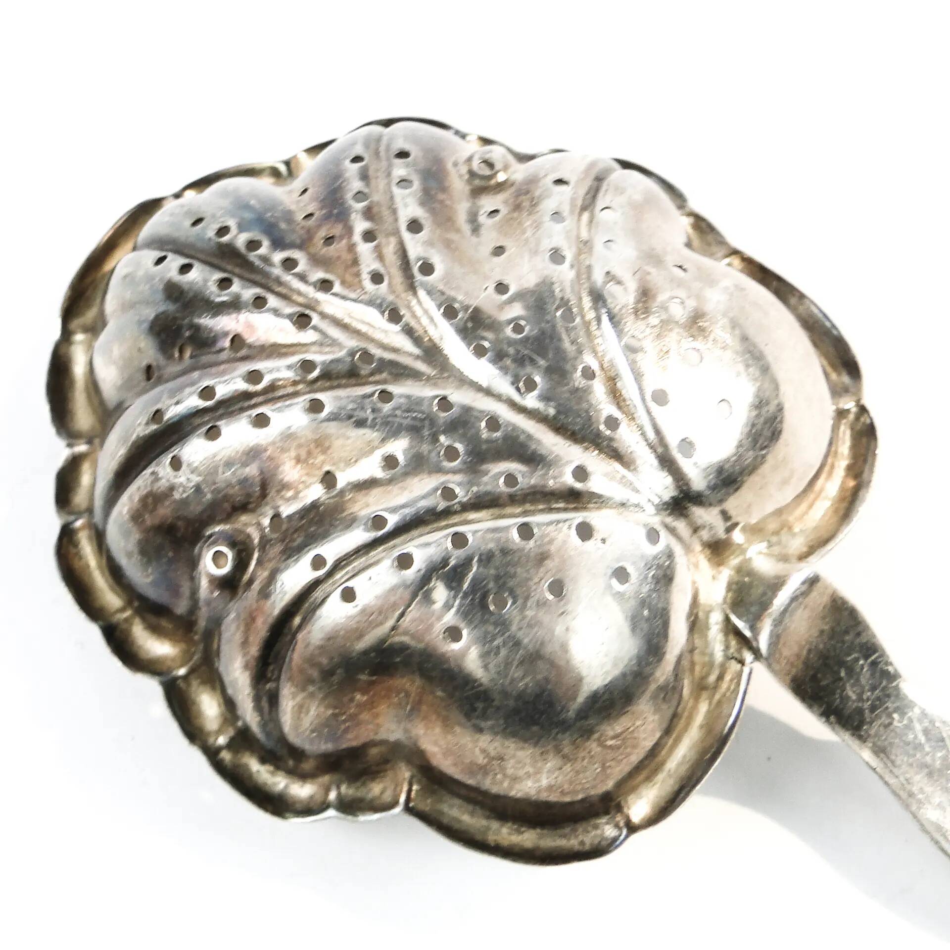Pickle spoon, Art Nouveau, silver-plated brass, Poland, early 20th century