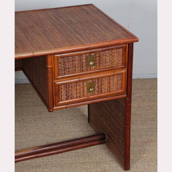 Vintage wicker, bamboo and brass desk by Dal Vera, 1970s