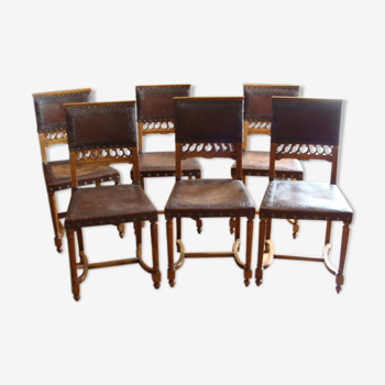 Lot de six chaises Henry II en cuir