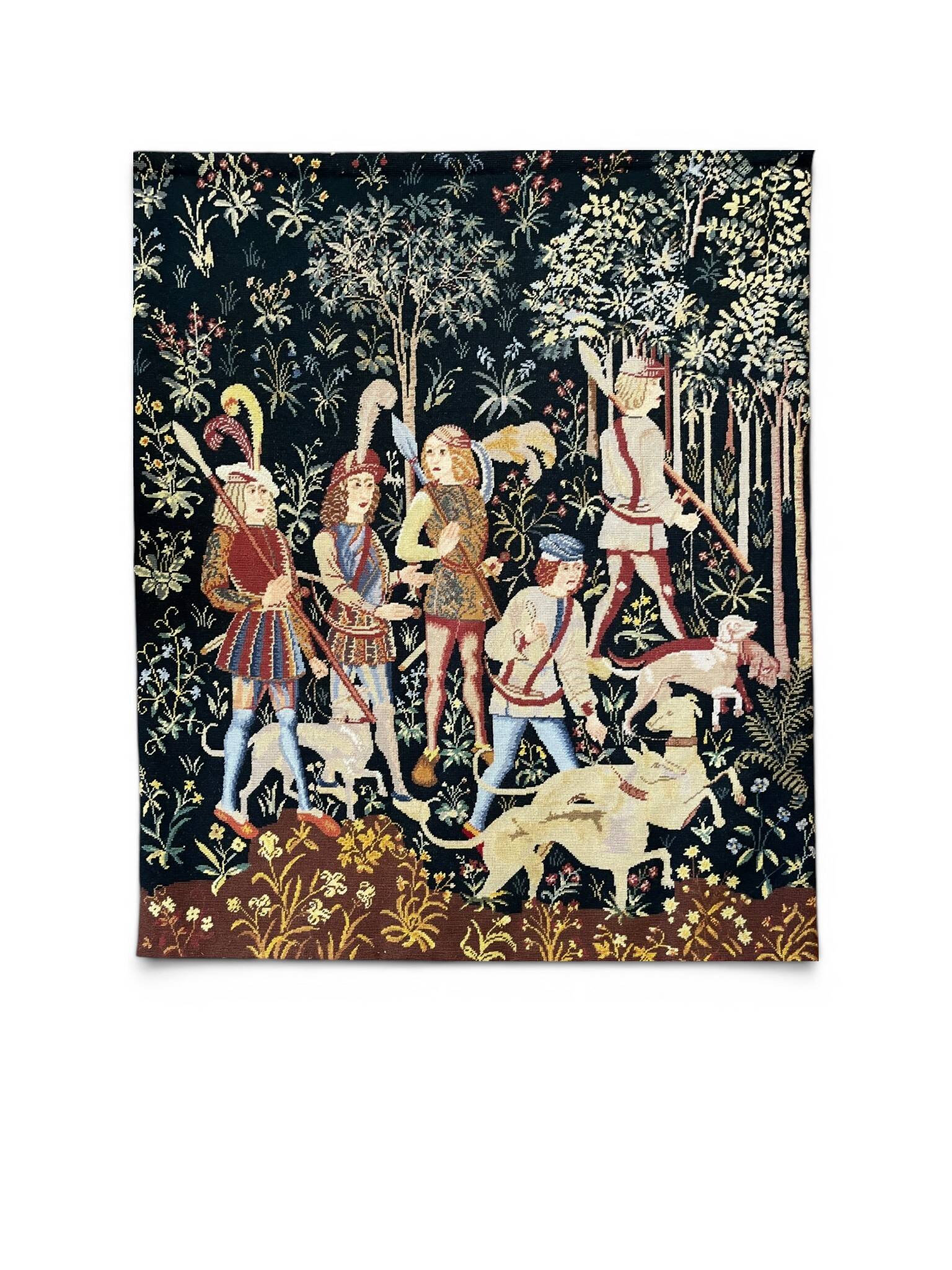 Antique handwoven tapestry Medieval Hunt Unicorn 20th century