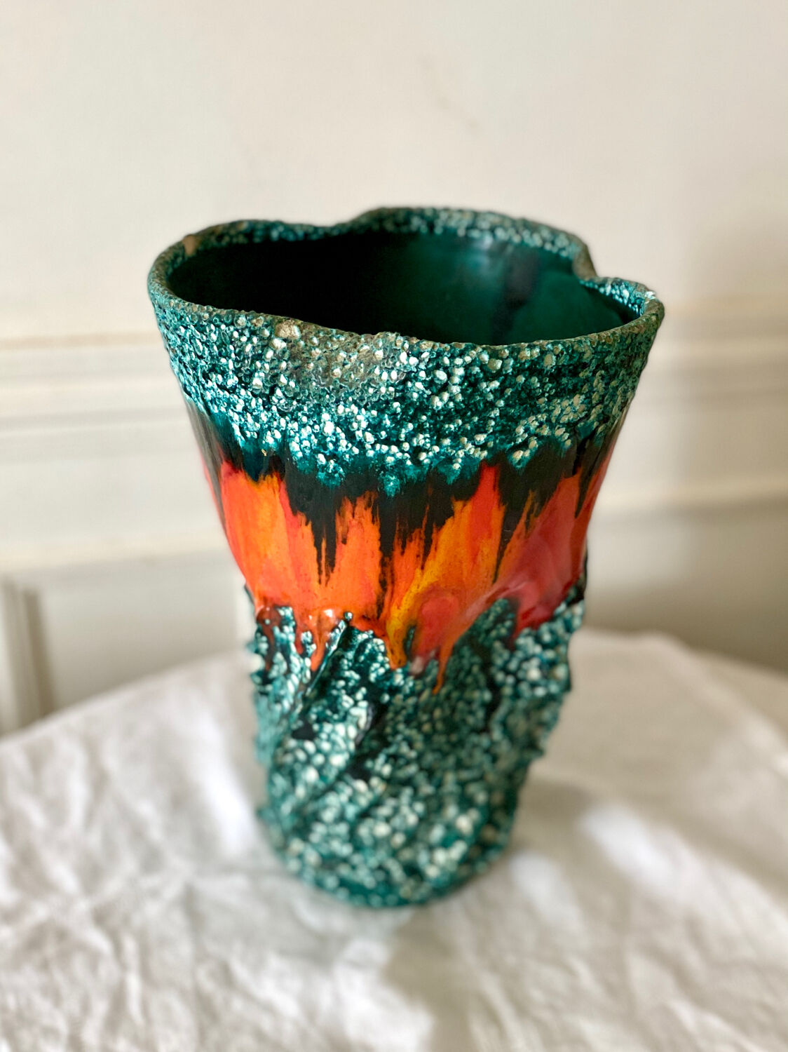 Large Fat Lava Vallauris Sea Foam Vase