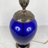 Risler and Carré. Large lamp in blue glass and silver frame, Minerve hallmark