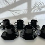 Service 6 black coffee cups and octagonal cups Octime Arcoroc France Esso collection