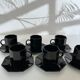 Service 6 tasses à café noires et sous tasses octogonales Octime Arcoroc France collection Esso