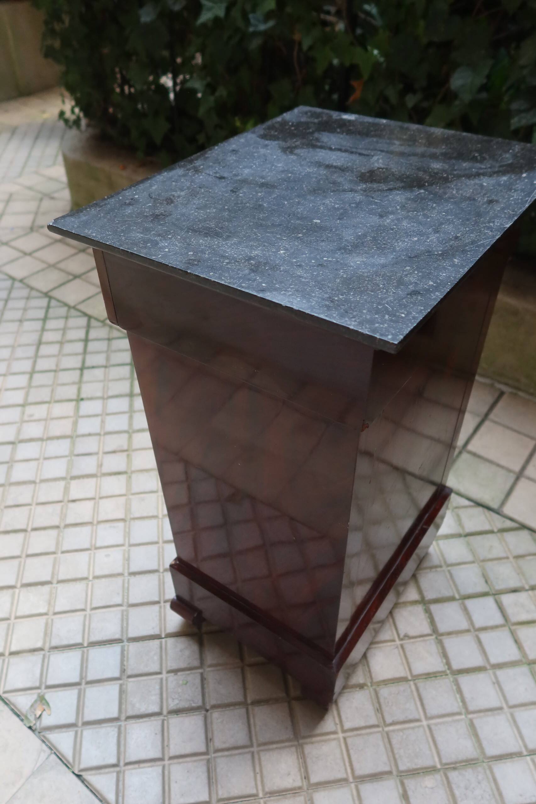 Mahogany bedside table with marble top