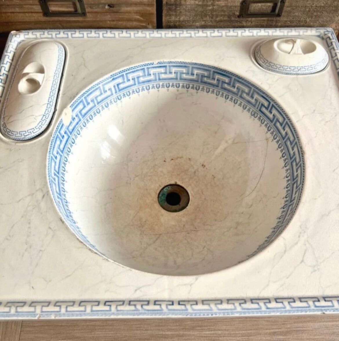 Vintage Blue Decorated Porcelain Washbasin