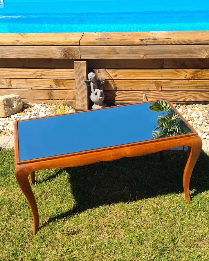 Coffee table exotic wood and glass 50s