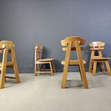 Vintage dutch brutalist oak dining chairs, 1960s