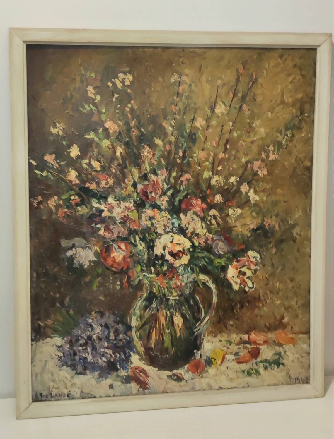Signed flower bouquet painting
