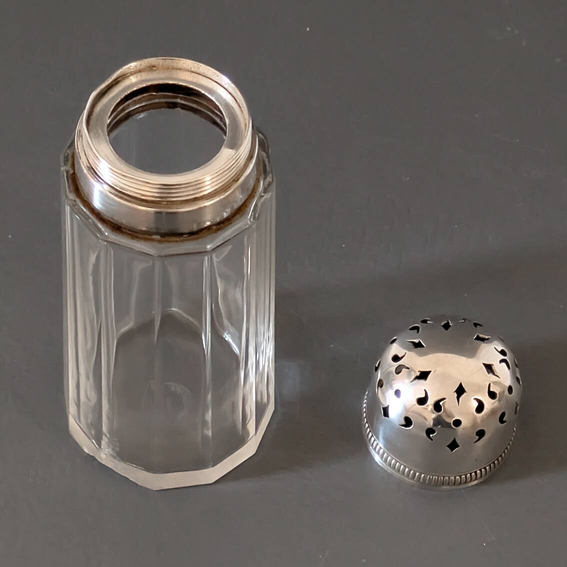 Antique Bohemian crystal and silver-plated metal sugar bowl, 15cm high