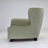 1970s, Danish relax armchair, light green furniture velour