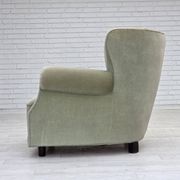 Fauteuil relax danois des années 1970, velours d'ameublement vert clair