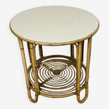 Small round bamboo and rattan table from the 60s