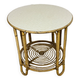 Small round bamboo and rattan table from the 60s