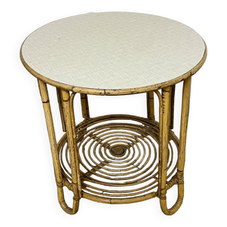 Small round bamboo and rattan table from the 60s