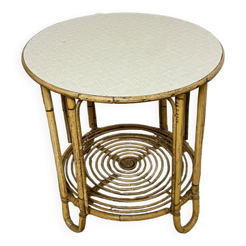 Small round bamboo and rattan table from the 60s