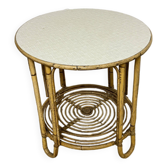 Table ronde en bambou et rotin, années 60