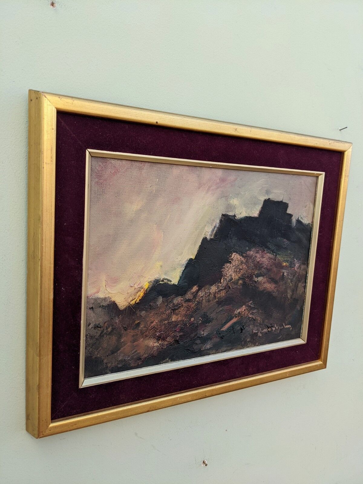 Mid-Century Modern "Break of Day" Swedish Abstract Landscape Oil Painting, Framed