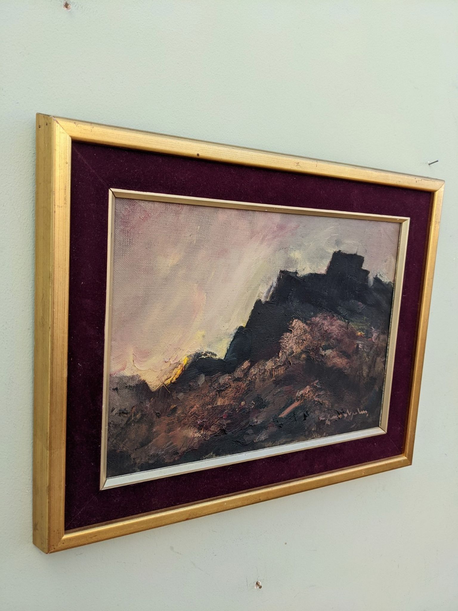 Mid-Century Modern "Break of Day" Swedish Abstract Landscape Oil Painting, Framed