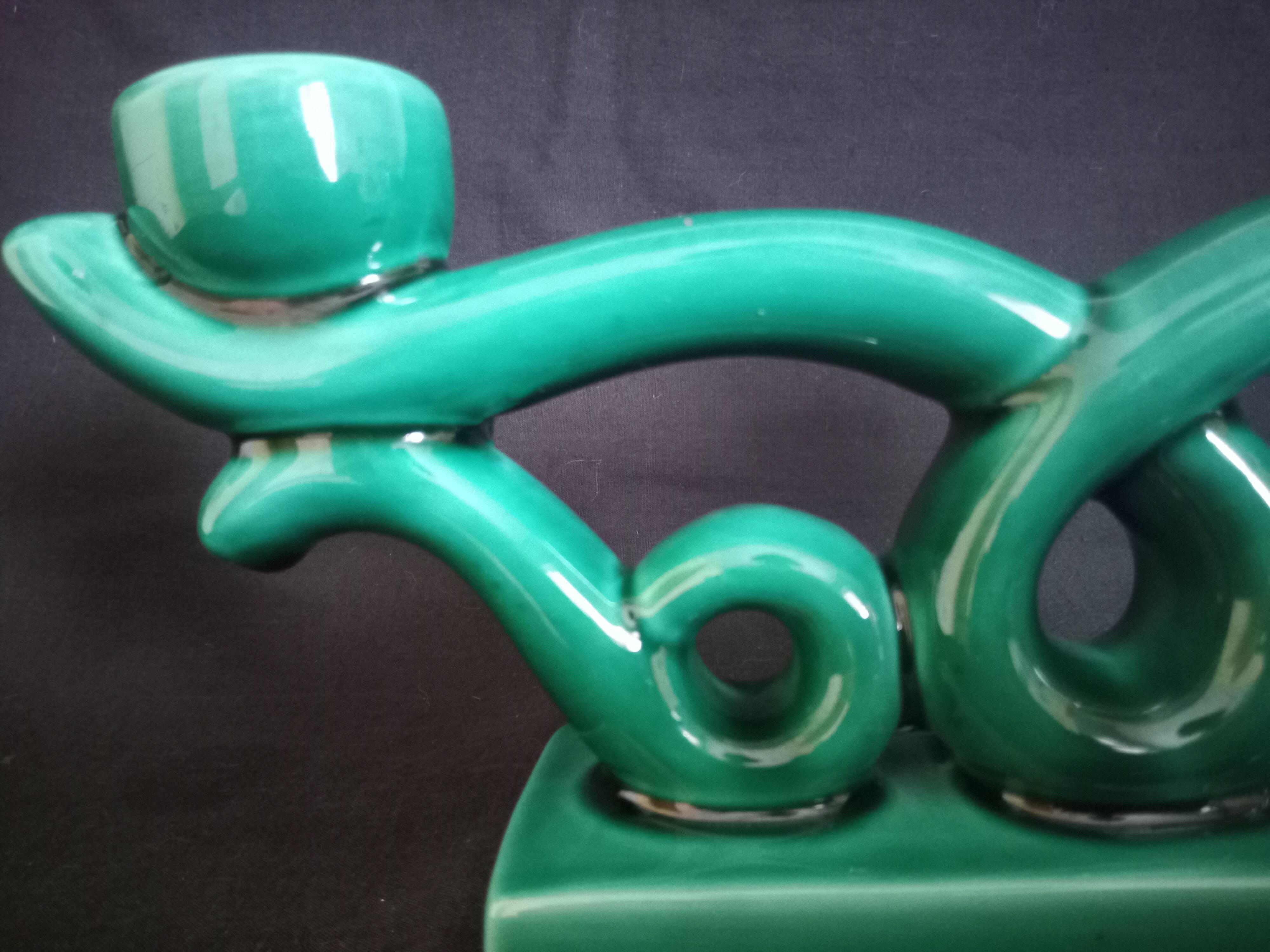 Pair of two-arm ceramic candle holders from Vallauris