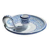 Petit bougeoir à main fait main blanc à motif de frise géométrique bleue H7