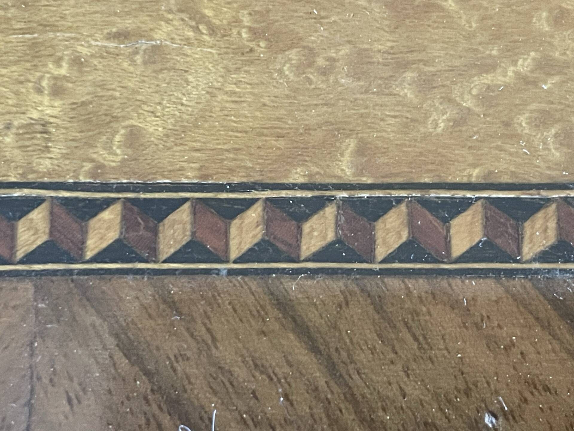Large vintage tray, wood marquetry under glass