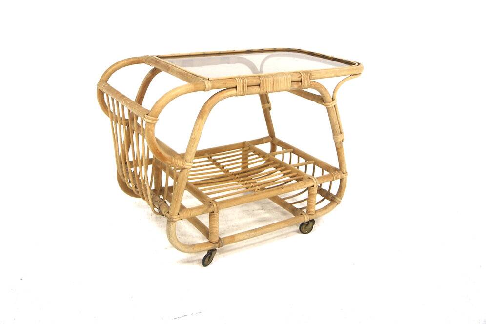 Scandinavian dessert table in rattan and glass, Sweden, 1960.