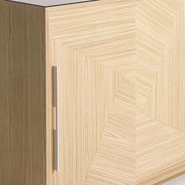 Buffet bar sur mesure en chêne avec un plateau verre fumé