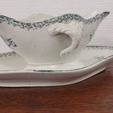 Gravy boat on pedestal with handles Terre de fer St Amand amandinoise "lily of the valley"