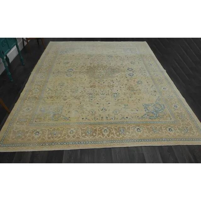1970s Vintage Persian Handmade Wool Cotton Orange Area Rug 293x382