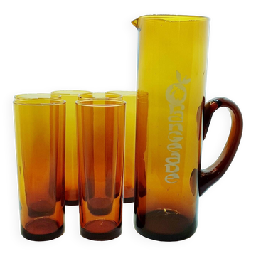 Service à orangeade en verre soufflé à la main
