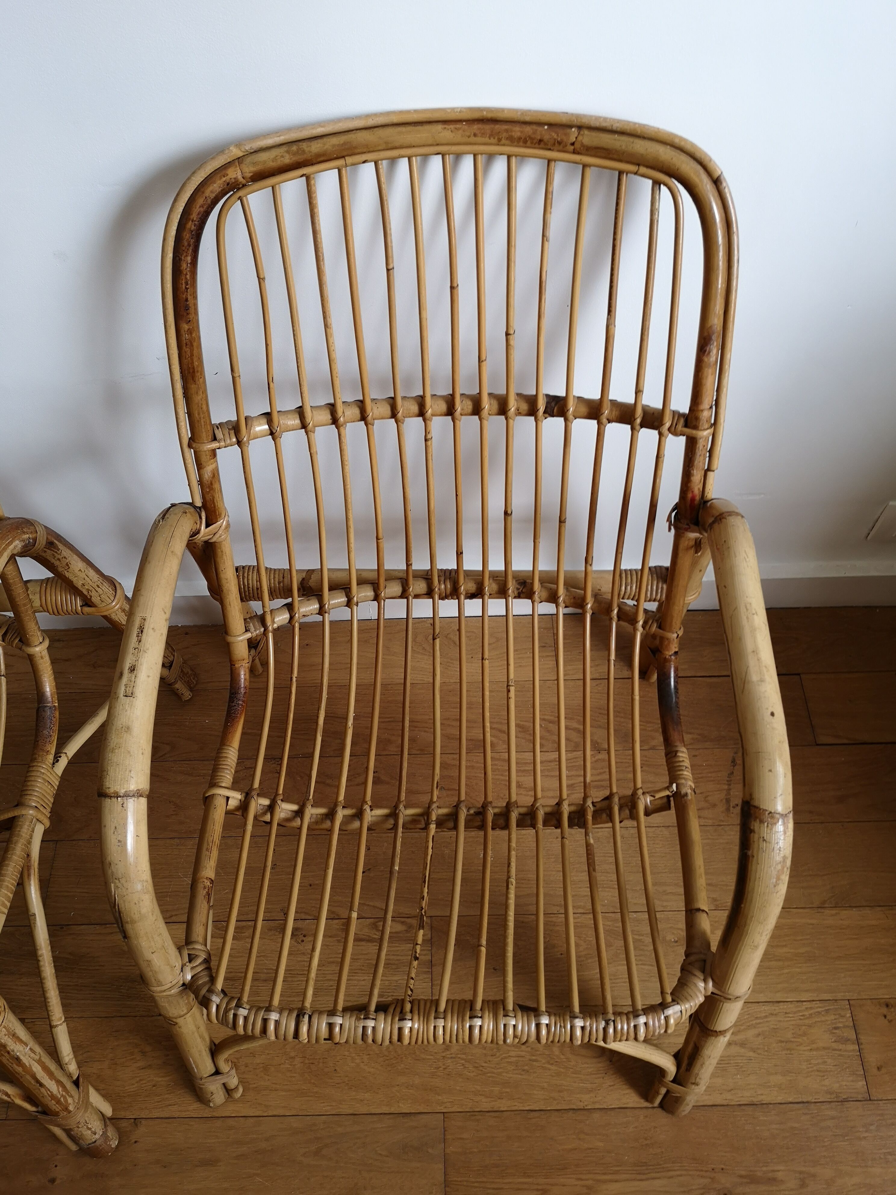 Pair of bamboo and rattan armchairs