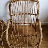 Pair of bamboo and rattan armchairs