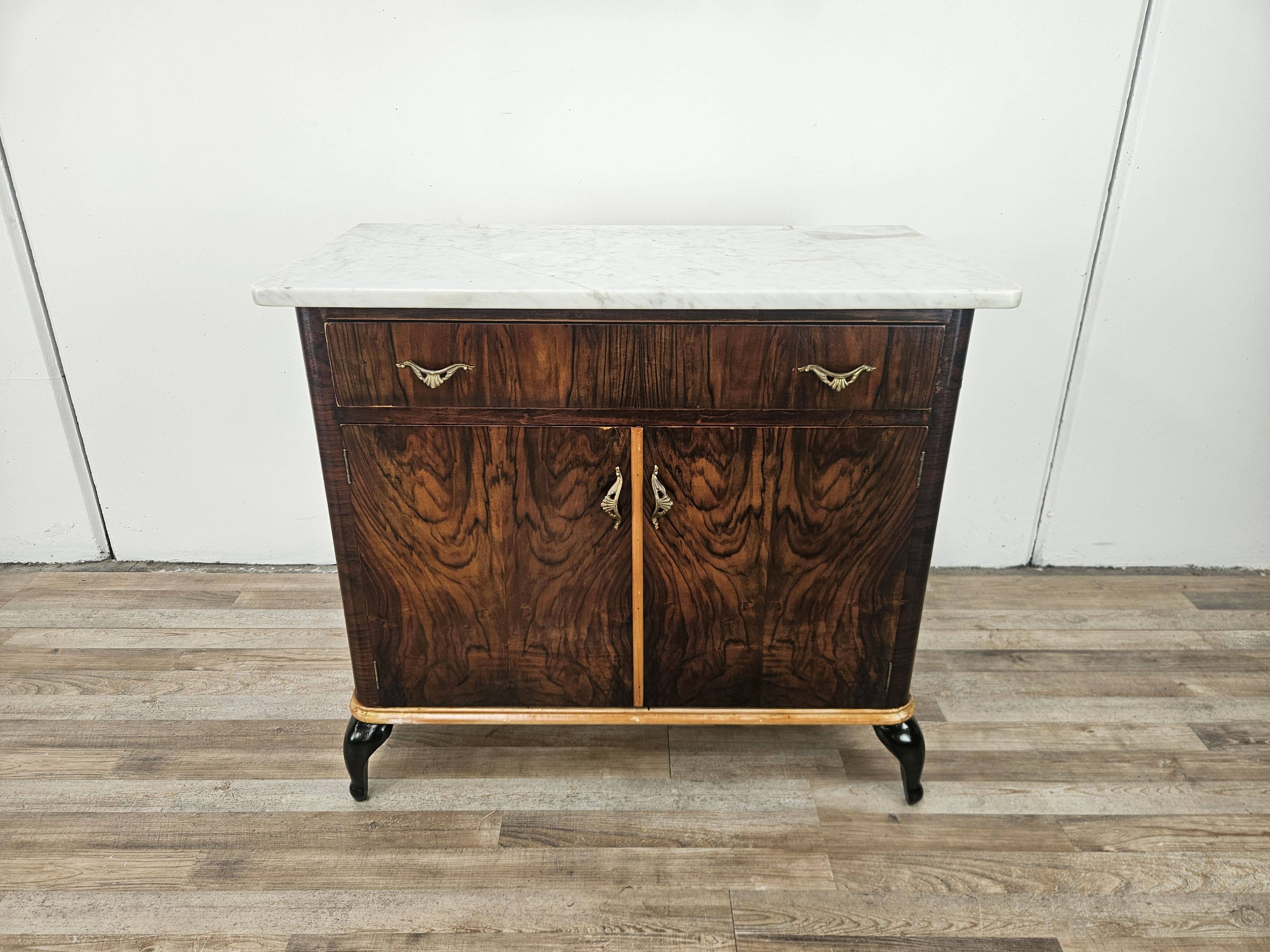 Mahogany burl dressing table with white marble top