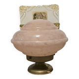 Clichy pink glass globe bowl converted into a table lamp.