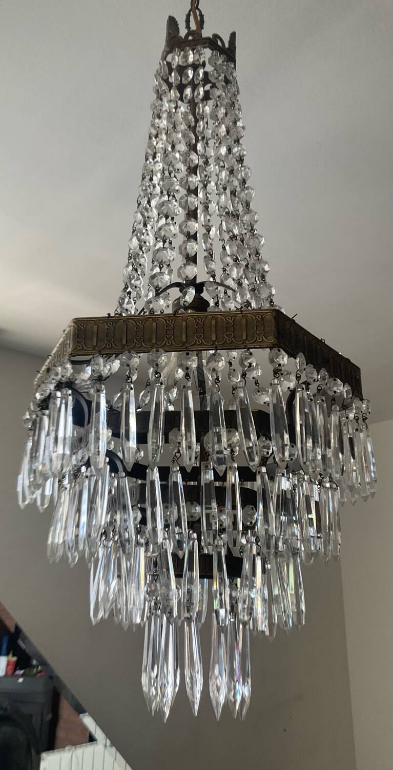 Lustre Montgolfière en laiton et pampilles