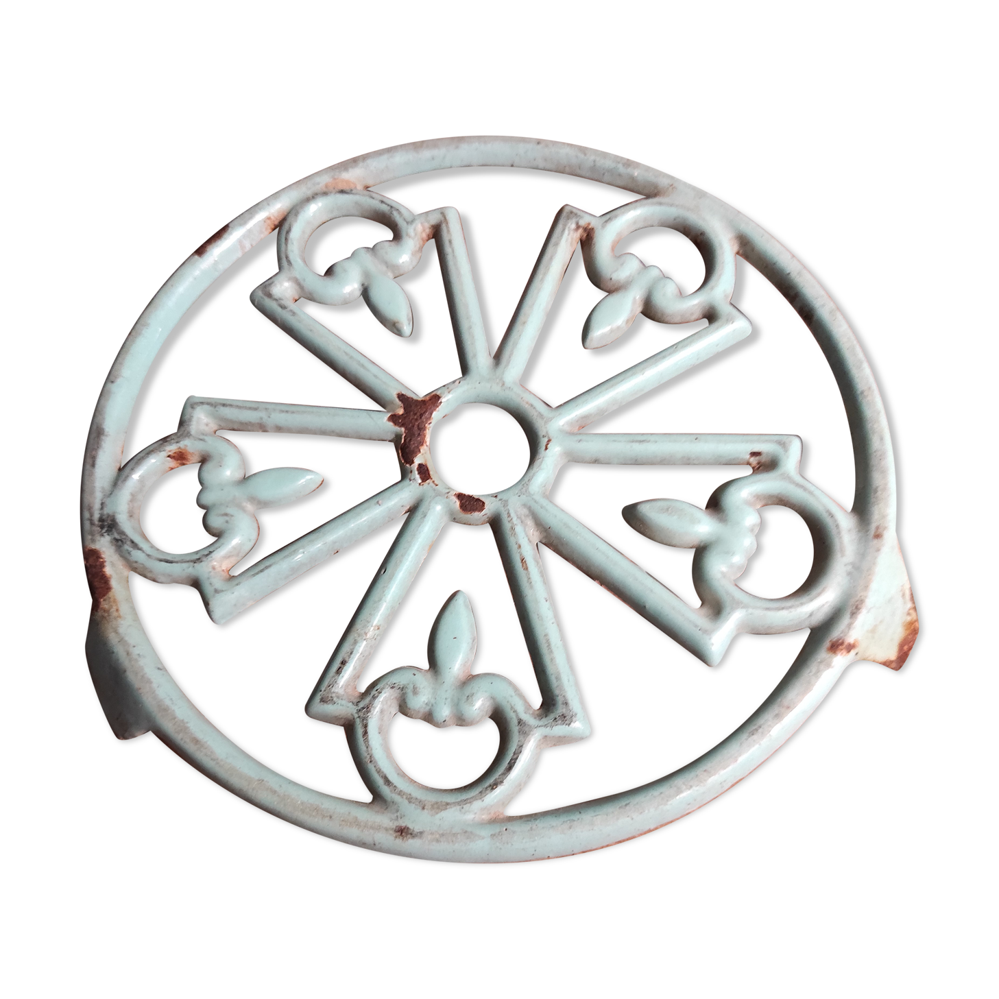 Vintage French light greenish blue cast iron table mat