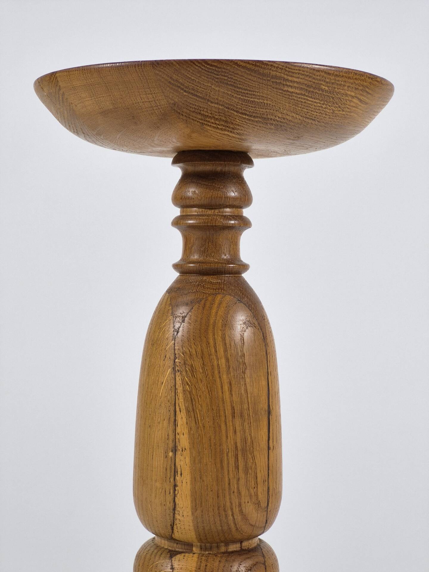 Handmade turned oak column flower stand 1950s