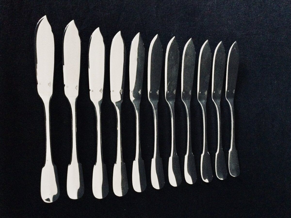 12 Christofle Fish Cutlery Model Cluny