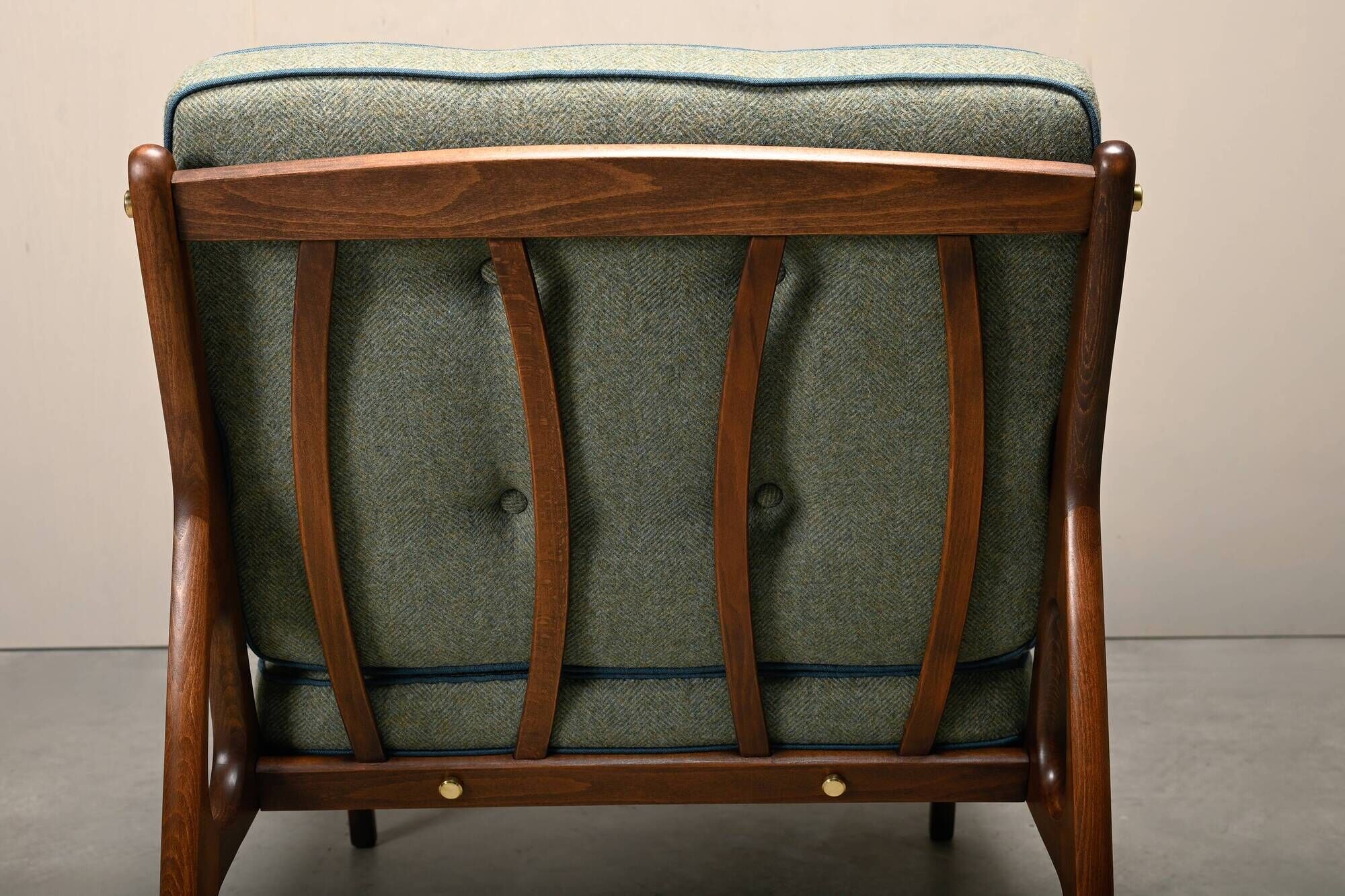 Pair of Mid-Century Italian Armchairs in stained Beech and Green Cushions
