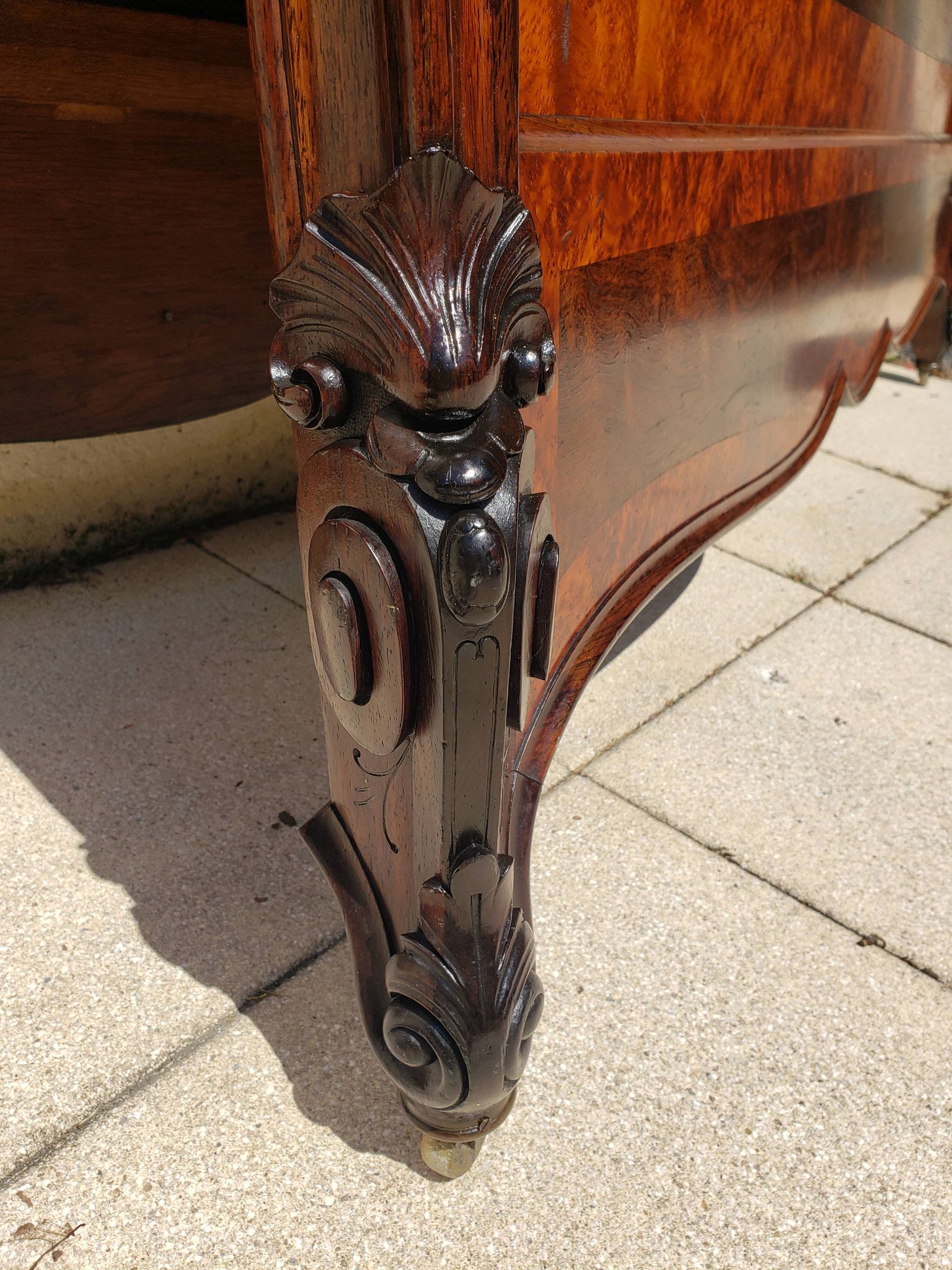 Solid walnut bed with very old walnut burl.