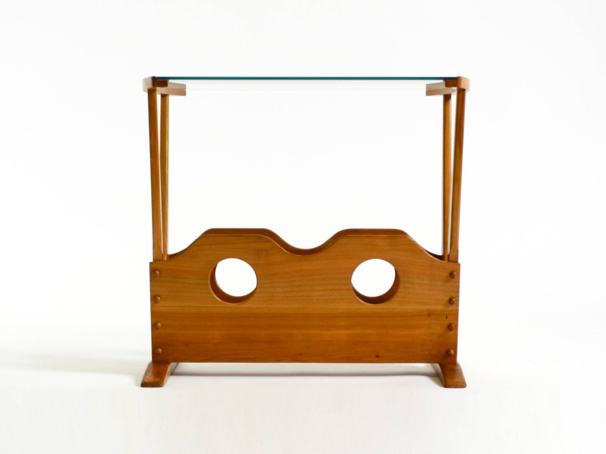 Beautiful mid-century modern side table with magazine rack, made of ash woo