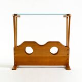 Beautiful mid-century modern side table with magazine rack, made of ash woo