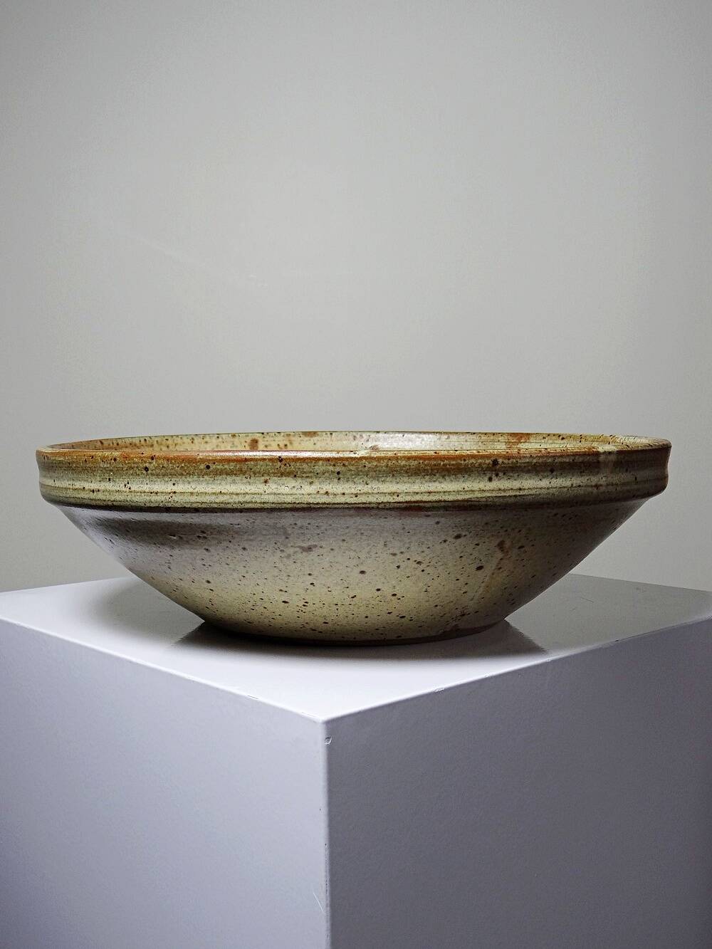 Large vintage Puisaye stoneware fruit bowl attributed to Jean-Pierre Prudhomme