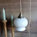 Opaline portable lamp, gold twisted cord, art deco