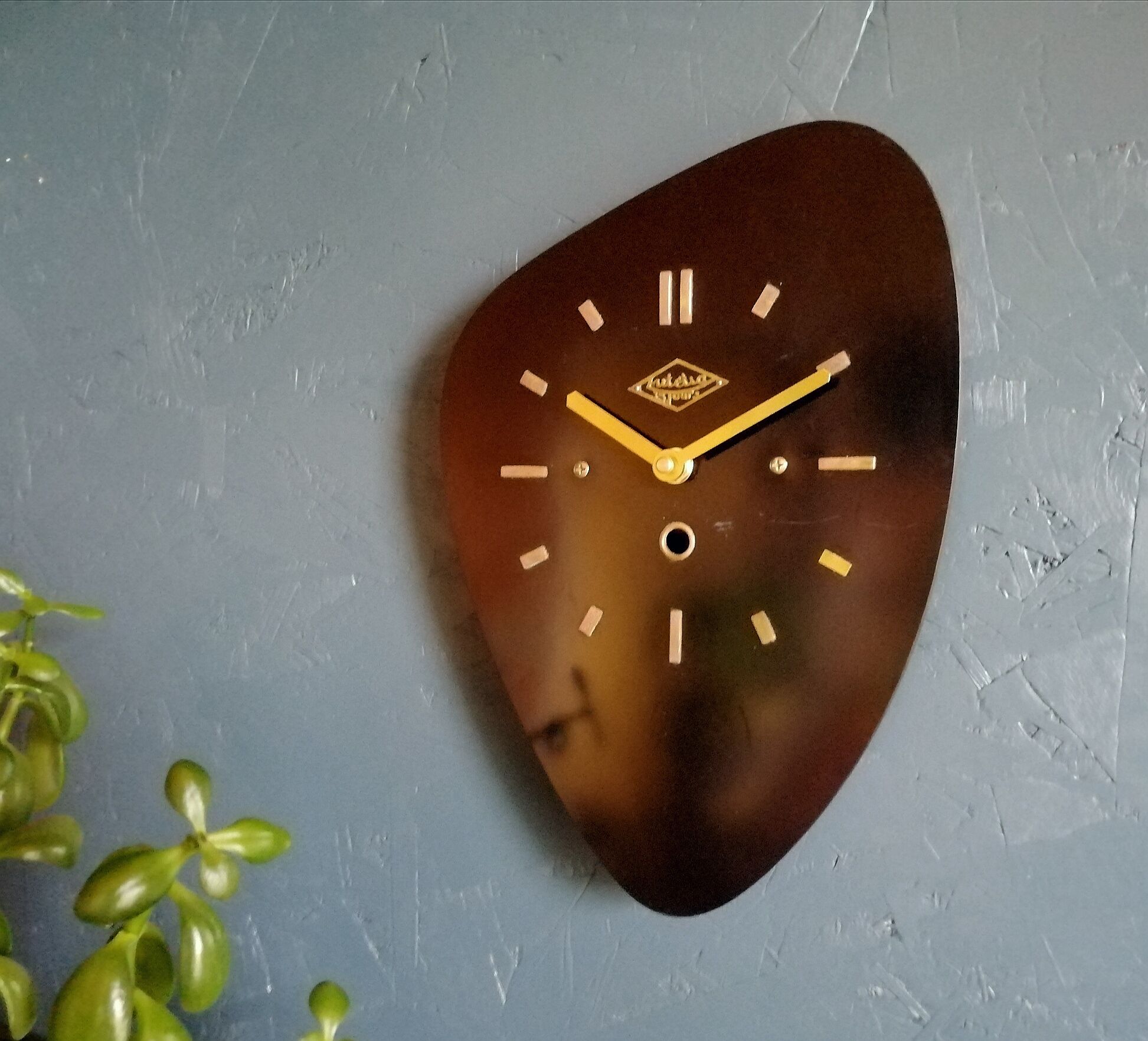 Vintage formica clock asymmetrical silent wall clock "Black Lutecia"